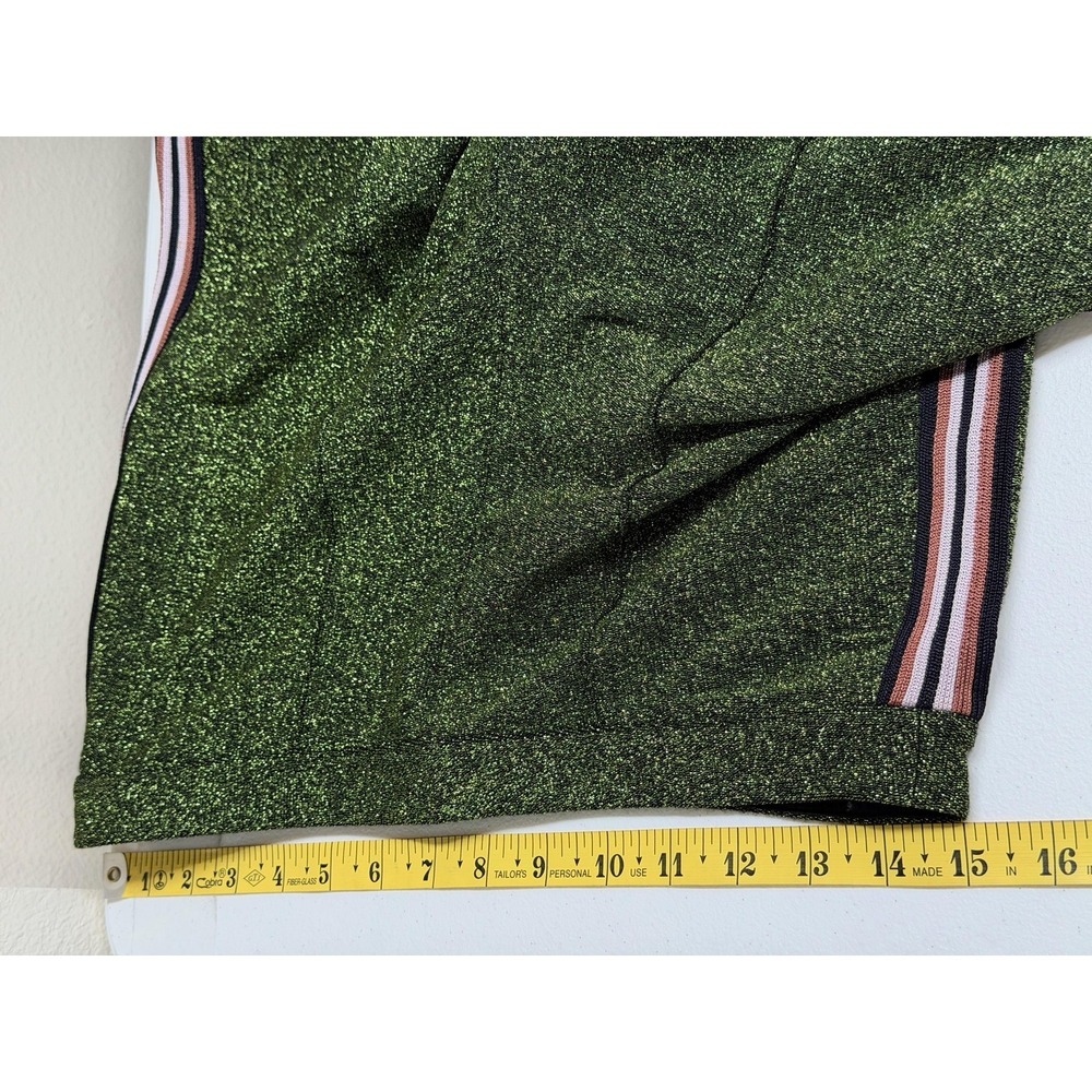 H&M Pants Women 10 Metallic Green Glitter Wide Leg Side Stripe High Waist Disco - Picture 9 of 12